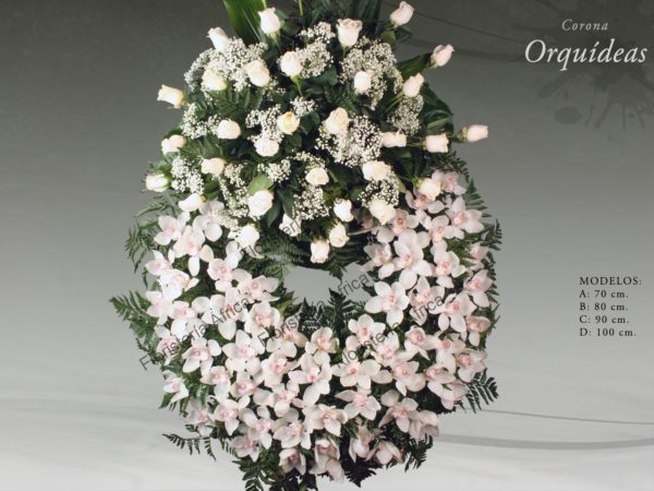 Corona floral funeraria de orquídeas
