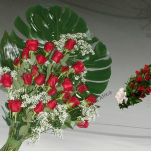 Ramo funerario de rosas y paniculata